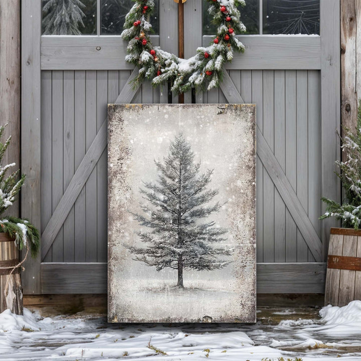 Vintage Christmas Tree Wall Art with Free Personalized Christmas Card