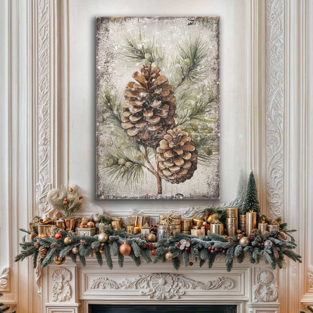 Vintage Winter Pine Cone Christmas Wall Art II