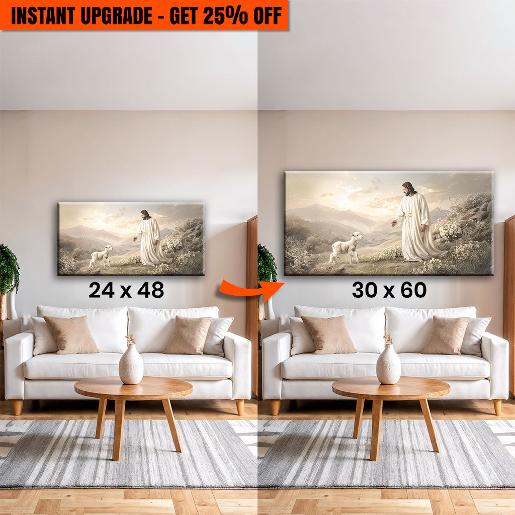 Upgrade Your 48x24 Inches 'Jesus Protects The Lamb From Wolves Faith Wall Art X' Canvas To 60x30 Inches