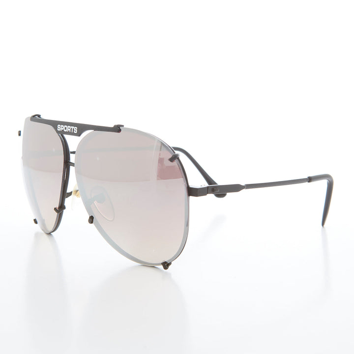 Rimless Aviator Vintage Sunglass with Mirror Lens - Flashy