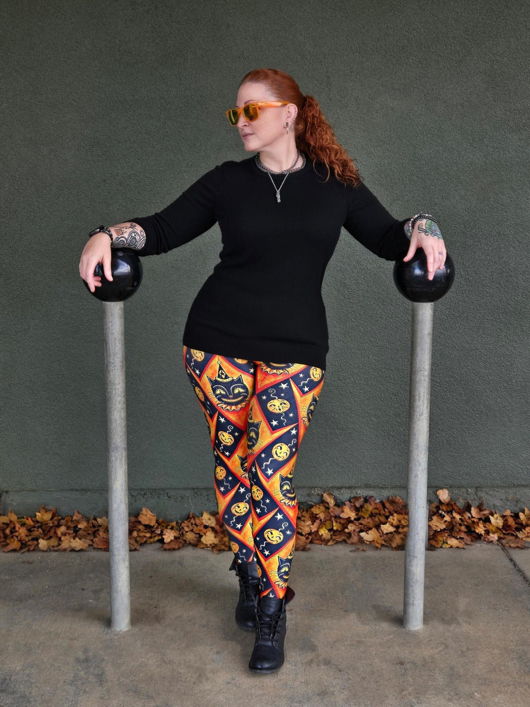 "Grinning Jack" (Johanna Parker Exclusive) Orange Vintage Cat - High-quality Handcrafted Vibrant Leggings
