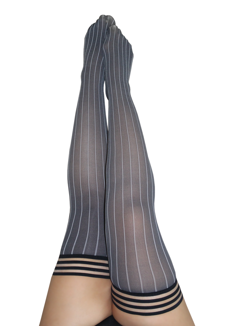 Annabelle: All Work, All Play Pinstripe Thigh Highs. Petite to Plus Size
