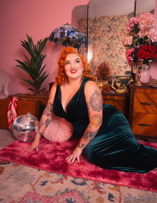 Formal Athena Gown Dress - Stretch Velvet, Hunter Green