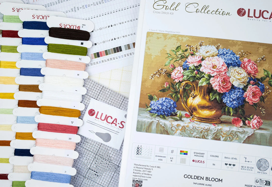Golden Bloom Counted Cross-Stitch Kit by Luca-S B723L
