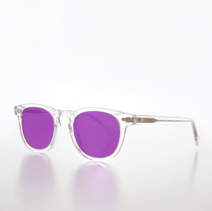 Clear Acetate Square Sunglass with Colored Lenses - Benson