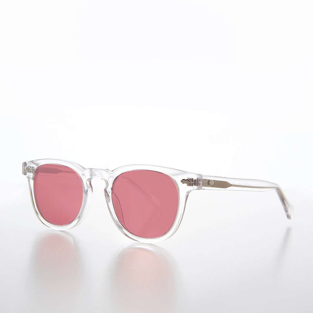 Clear Acetate Square Sunglass with Colored Lenses - Benson