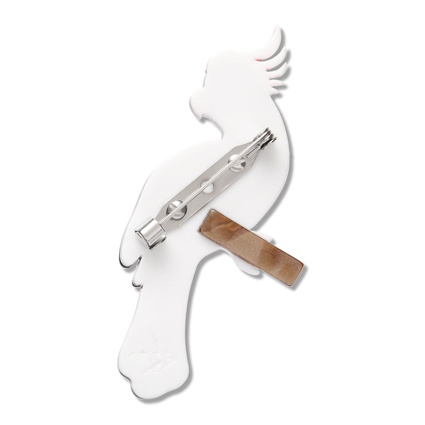 Carnaboo the Cockatoo Brooch by Erstwilder - shown with Erstwilder gift box