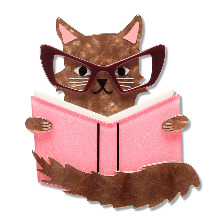 Puss in Books Brooch by Erstwilder - front view on white background
