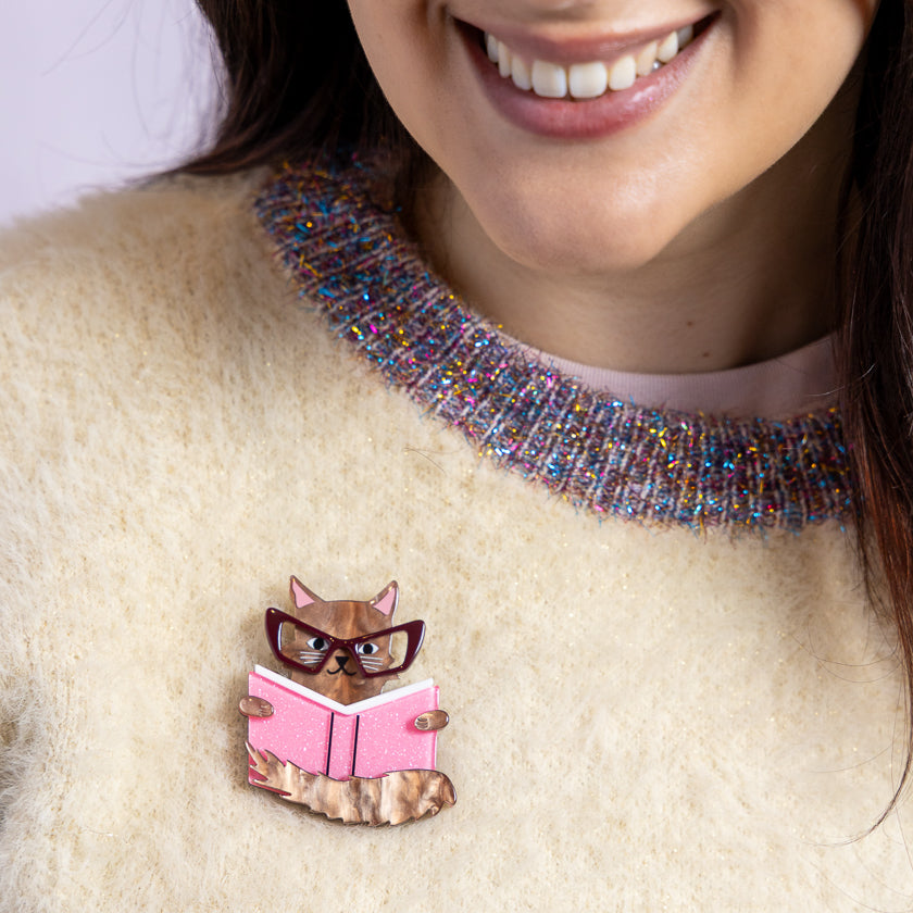 Puss in Books Brooch by Erstwilder - back detail view