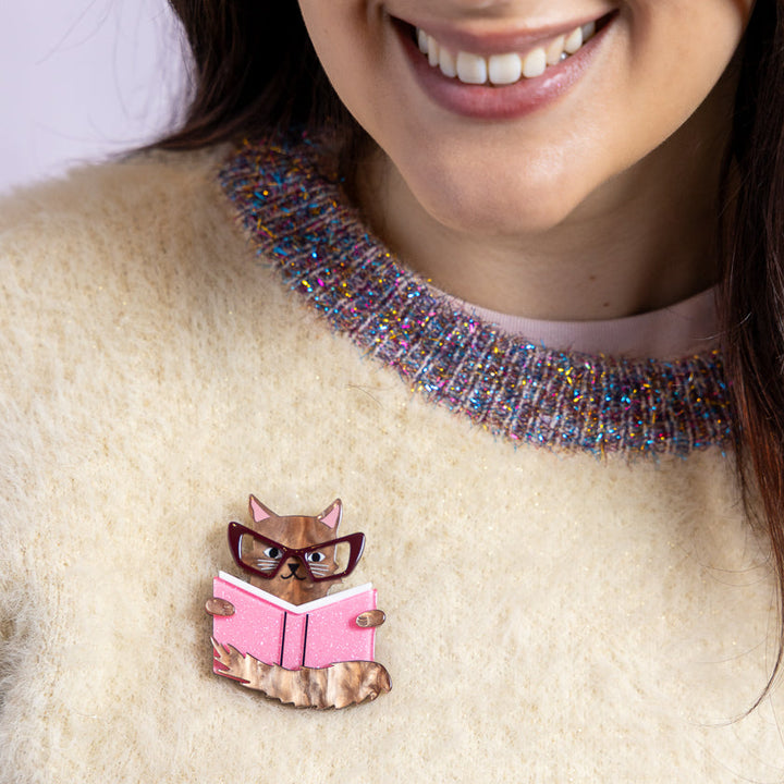 Puss in Books Brooch by Erstwilder - back detail view
