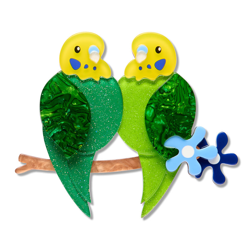 Best Budgies Brooch by Erstwilder - front view on white background