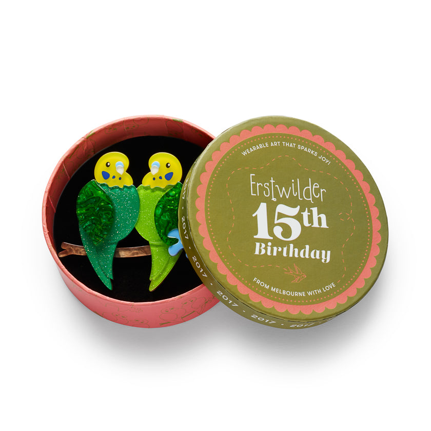 Best Budgies Brooch by Erstwilder - styled model photo