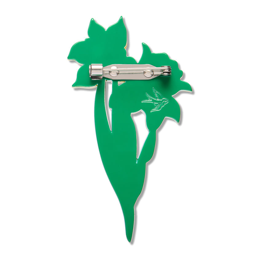 Garden Goddess Daffodil Brooch by Erstwilder - shown with Erstwilder gift box