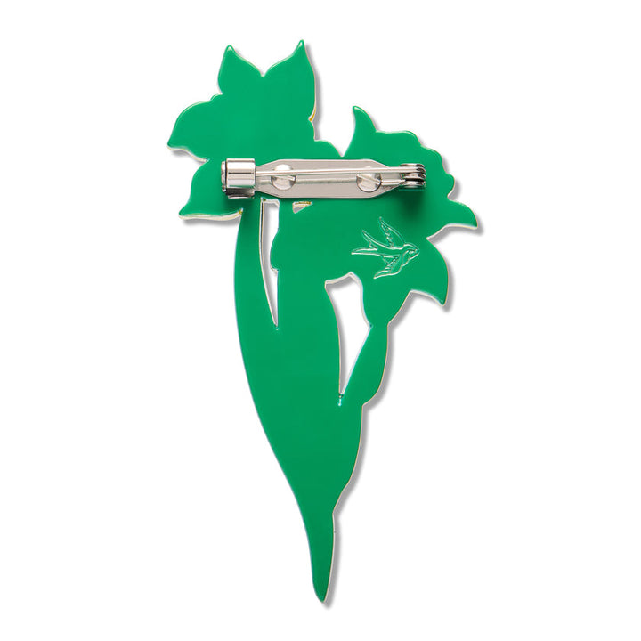 Garden Goddess Daffodil Brooch by Erstwilder - shown with Erstwilder gift box