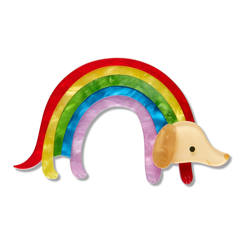 Rainbow Ruff Brooch by Erstwilder - front view on white background
