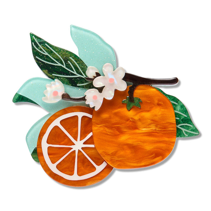 Orange Crush Brooch by Erstwilder - front view on white background