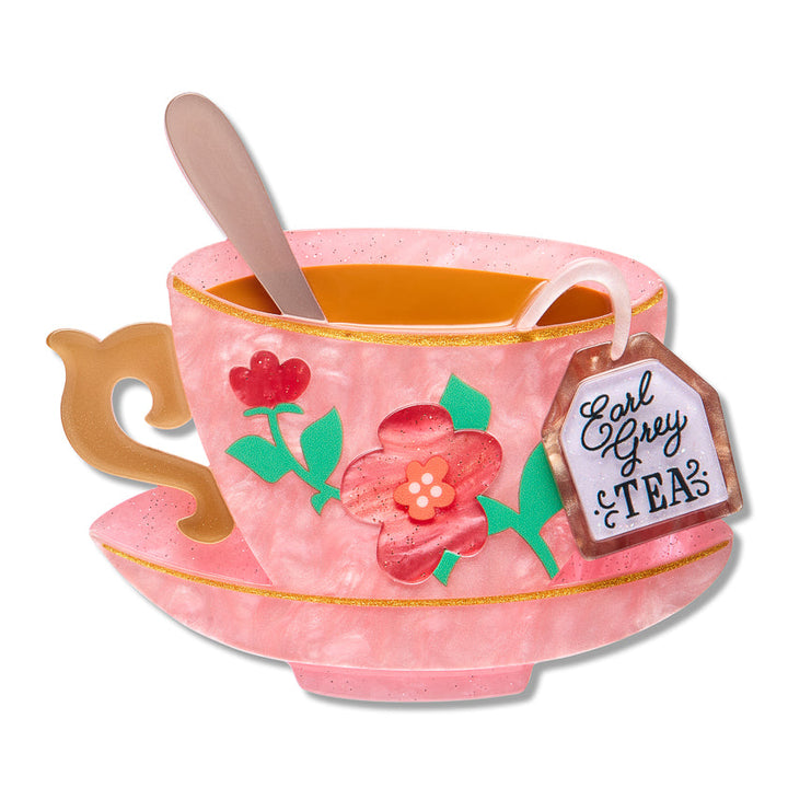 Fancy a Cuppa Brooch by Erstwilder - front view on white background