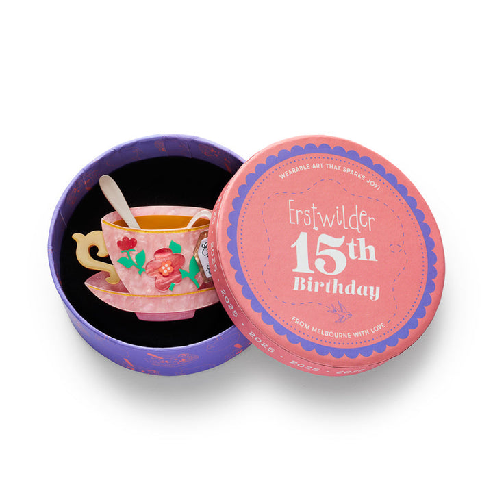 Fancy a Cuppa Brooch by Erstwilder - styled model photo