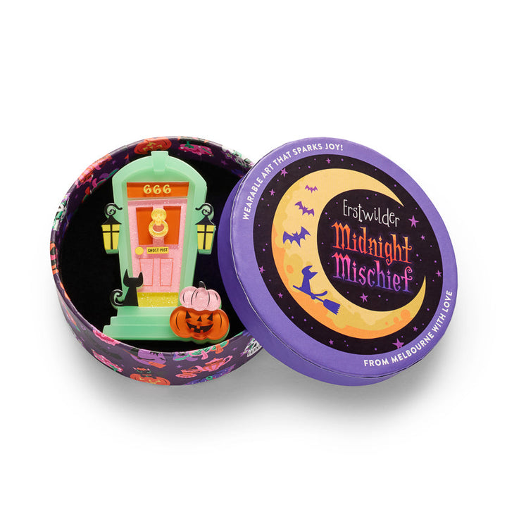 Knock Knock Brooch by Erstwilder – back detail | Midnight Mischief Halloween Collection