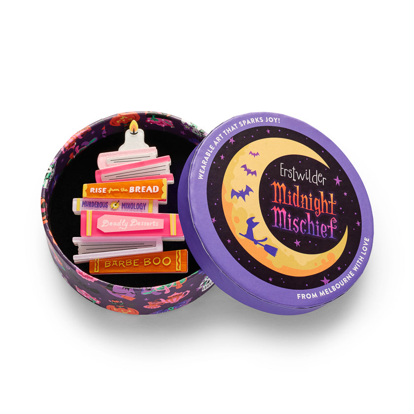 Midnight Library Brooch by Erstwilder – back detail | Midnight Mischief Halloween Collection