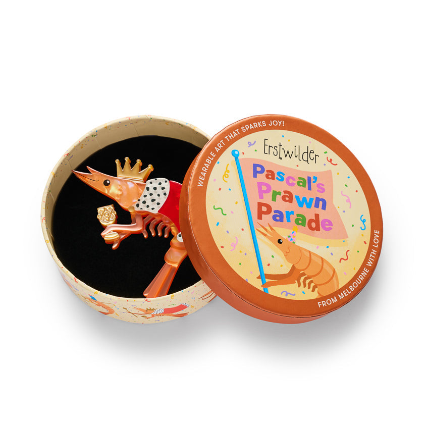 Pascal the King Prawn Brooch by Erstwilder – back detail | Pascal Parade