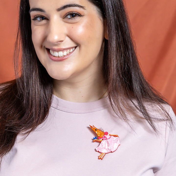 Pascal the Princess Prawn Brooch by Erstwilder – back detail | Pascal Parade