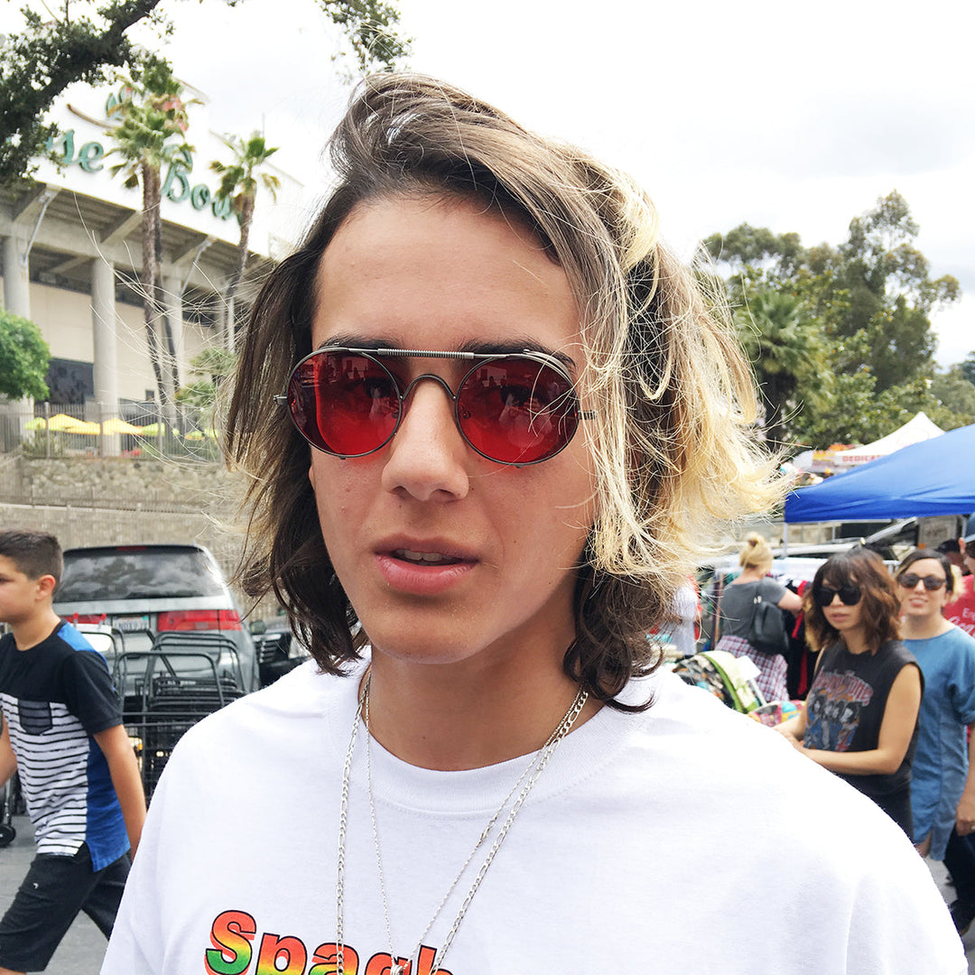 Red Lens Steampunk Sunglass with Folding Side Shields - Bram 7