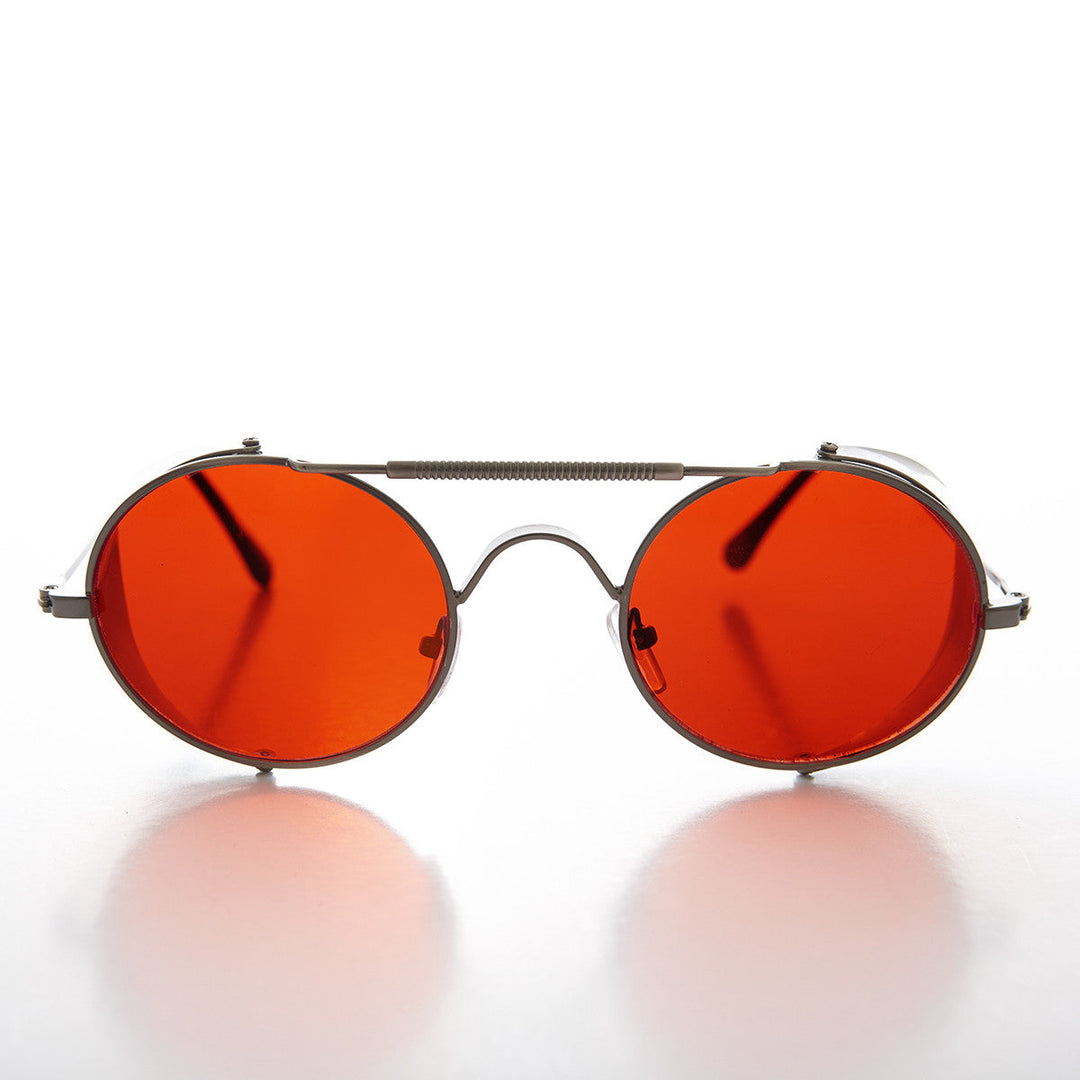 Red Lens Steampunk Sunglass with Folding Side Shields - Bram 7