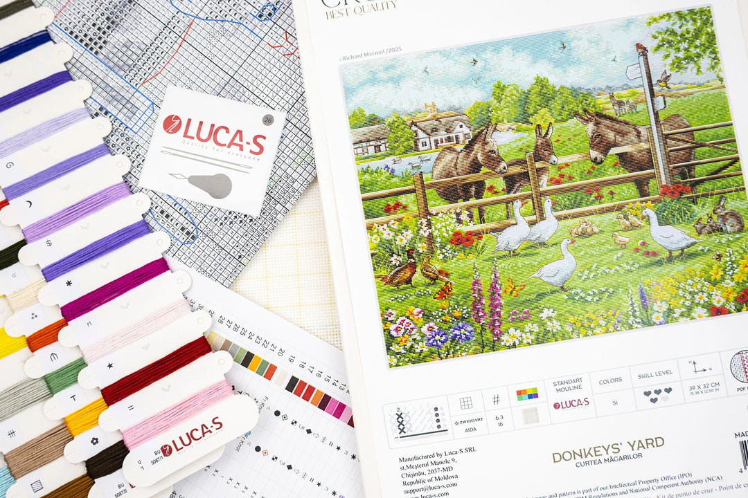 Donkeys' Yard¬† Counted Cross-Stitch Kit by Luca-S BU5087L