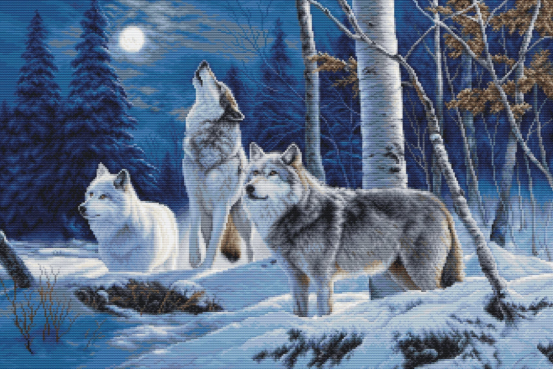 The Howl of Wolves and the Winter Moon Counted Cross-Stitch Kit by Luca-S B727L