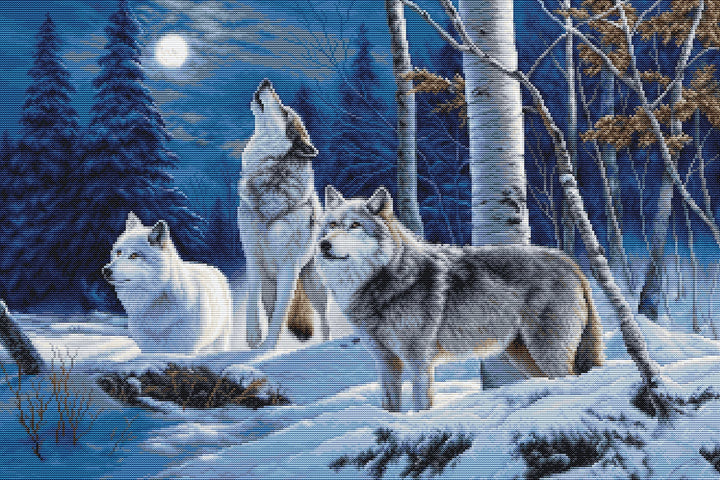 The Howl of Wolves and the Winter Moon Counted Cross-Stitch Kit by Luca-S B727L