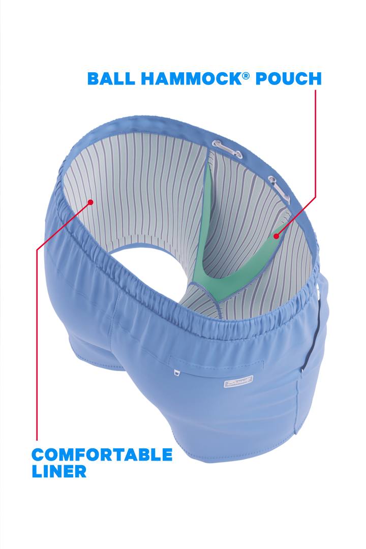 The Belly Flop | Blue and Green Ball Hammock® Pouch 8" Swim Trunks