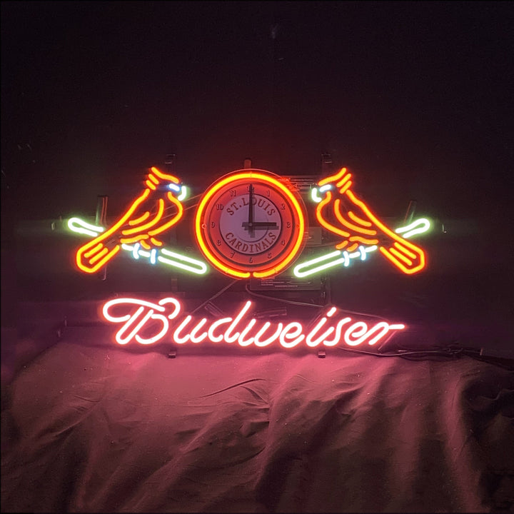 St. Louis Cardinals with Clock Budweiser Neon Signs Light