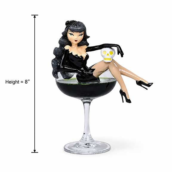 Black Widow Witch 8" Witch in Martini Glass Figurine | Miss Fluff December Diamonds – SHIPS JULY