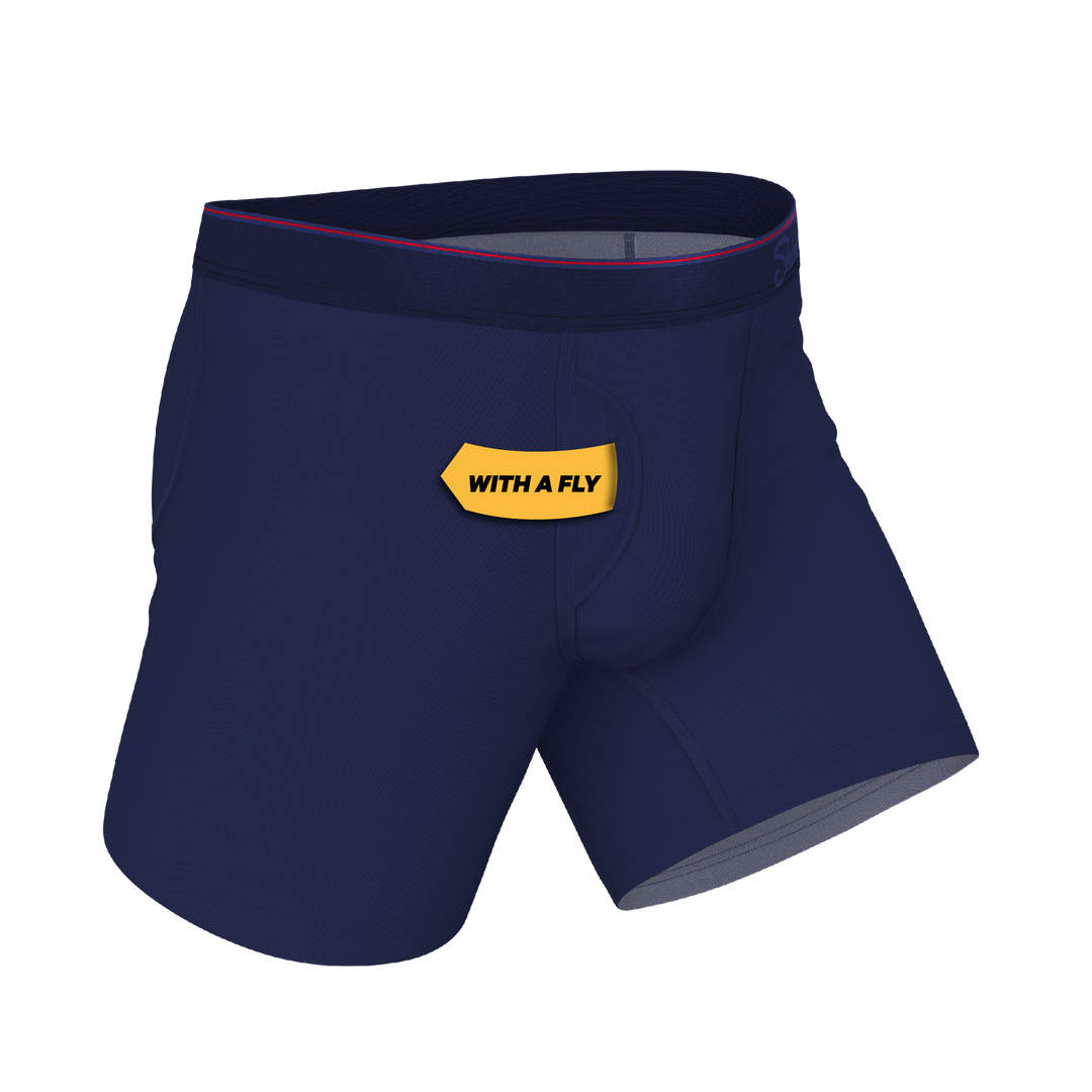 The Blueberry Pie | Red Tip Navy Ball Hammock® Pouch Underwear With Fly