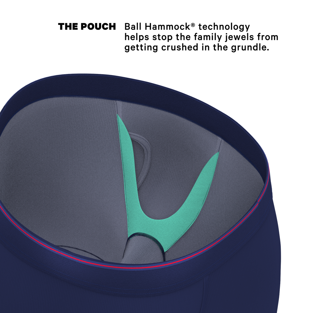 The Blueberry Pie | Red Tip Navy Long Leg Ball Hammock® Pouch Underwear With Fly