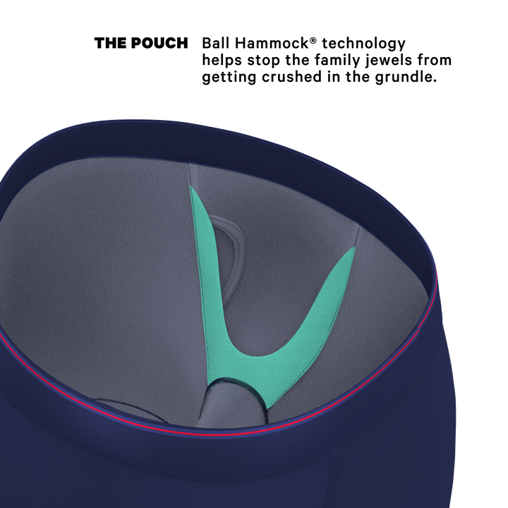 The Blueberry Pie | Red Tip Navy Long Leg Ball Hammock® Pouch Underwear With Fly