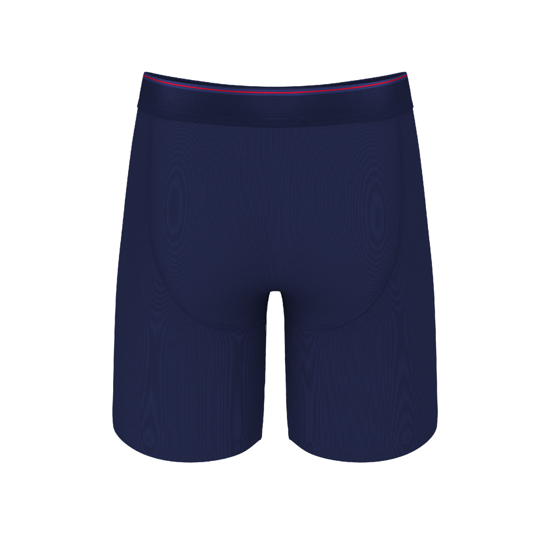 The Blueberry Pie | Red Tip Navy Long Leg Ball Hammock® Pouch Underwear With Fly