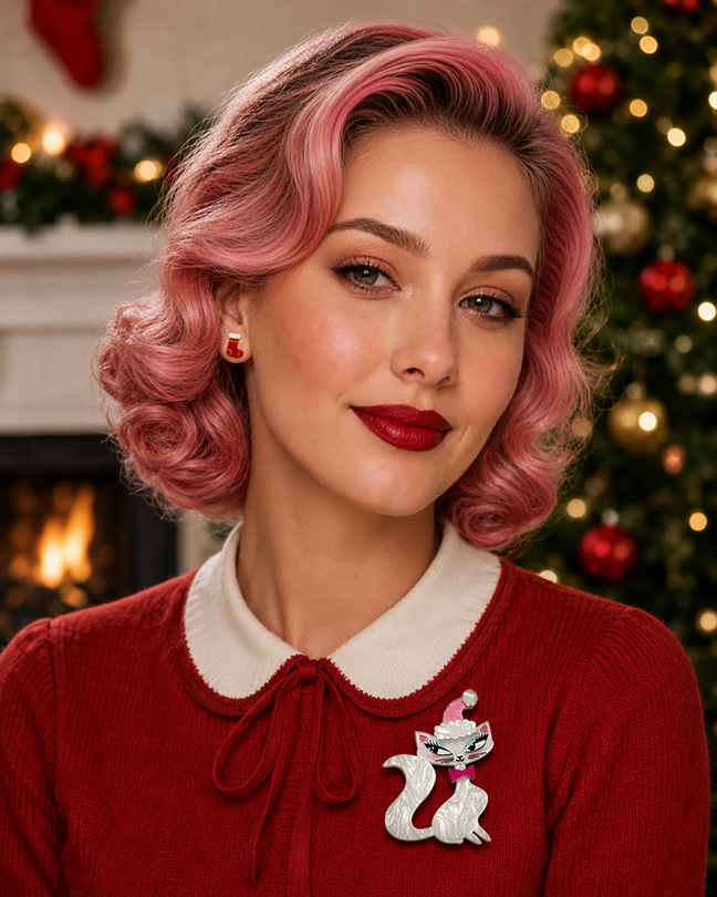 Swanky Pinkmas Kitty Brooch by Miss Fluff x Lipstick & Chrome