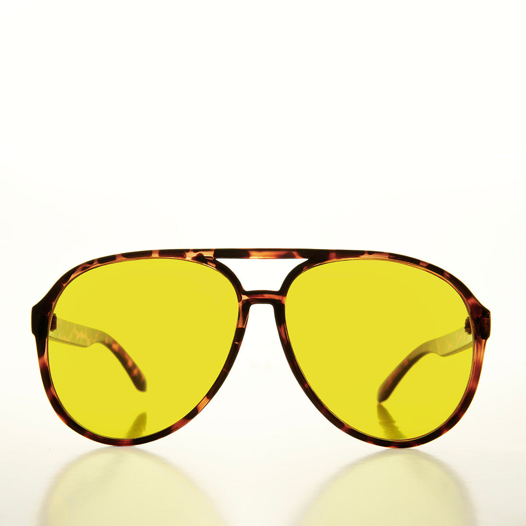 90s Large Yellow Lens Aviator Sunglasses - Calzini