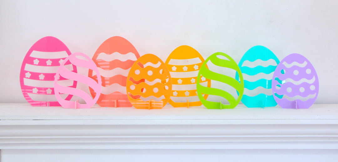 Lime, turquoise, yellow, and lavender acrylic Easter egg standing decor