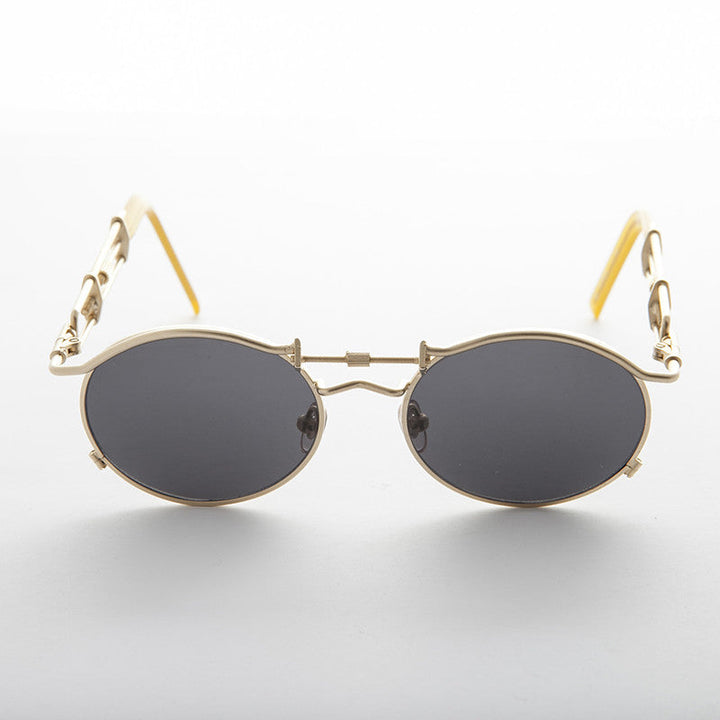 Vintage Steampunk Sunglass with Oval Lens and Intricate Temple Design - Cyrus