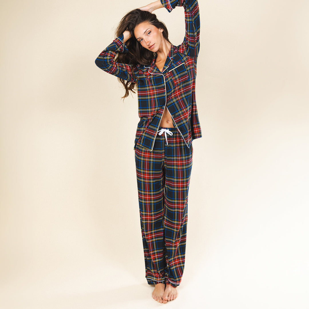 The Cappuccino | Holiday Tartan Plaid SleepDeep™ Women’s Long Sleeve Pajama Set