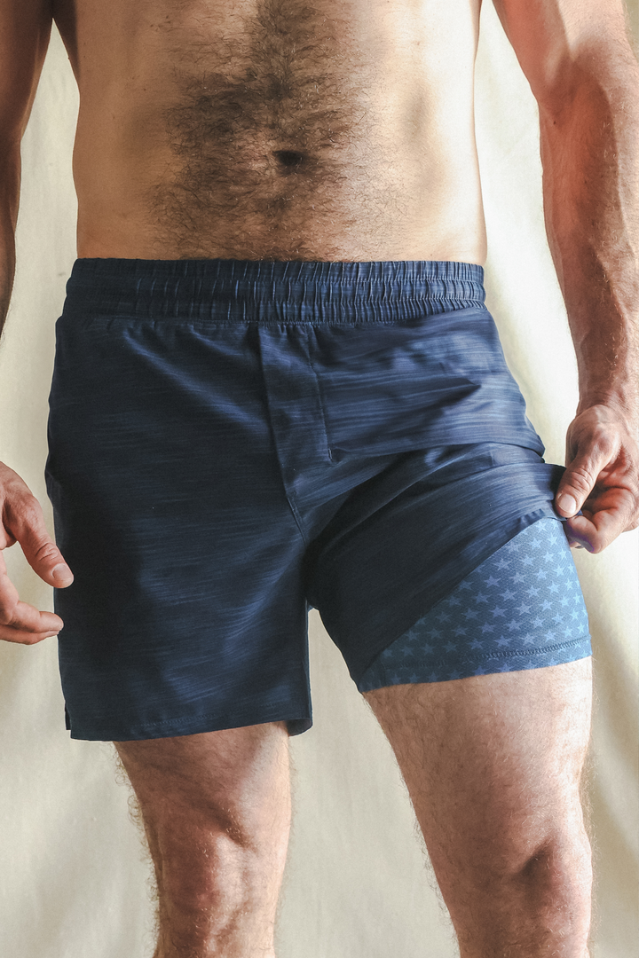 The Cardio King | Navy Space Dye Ball Hammock® 5 Inch Athletic Shorts