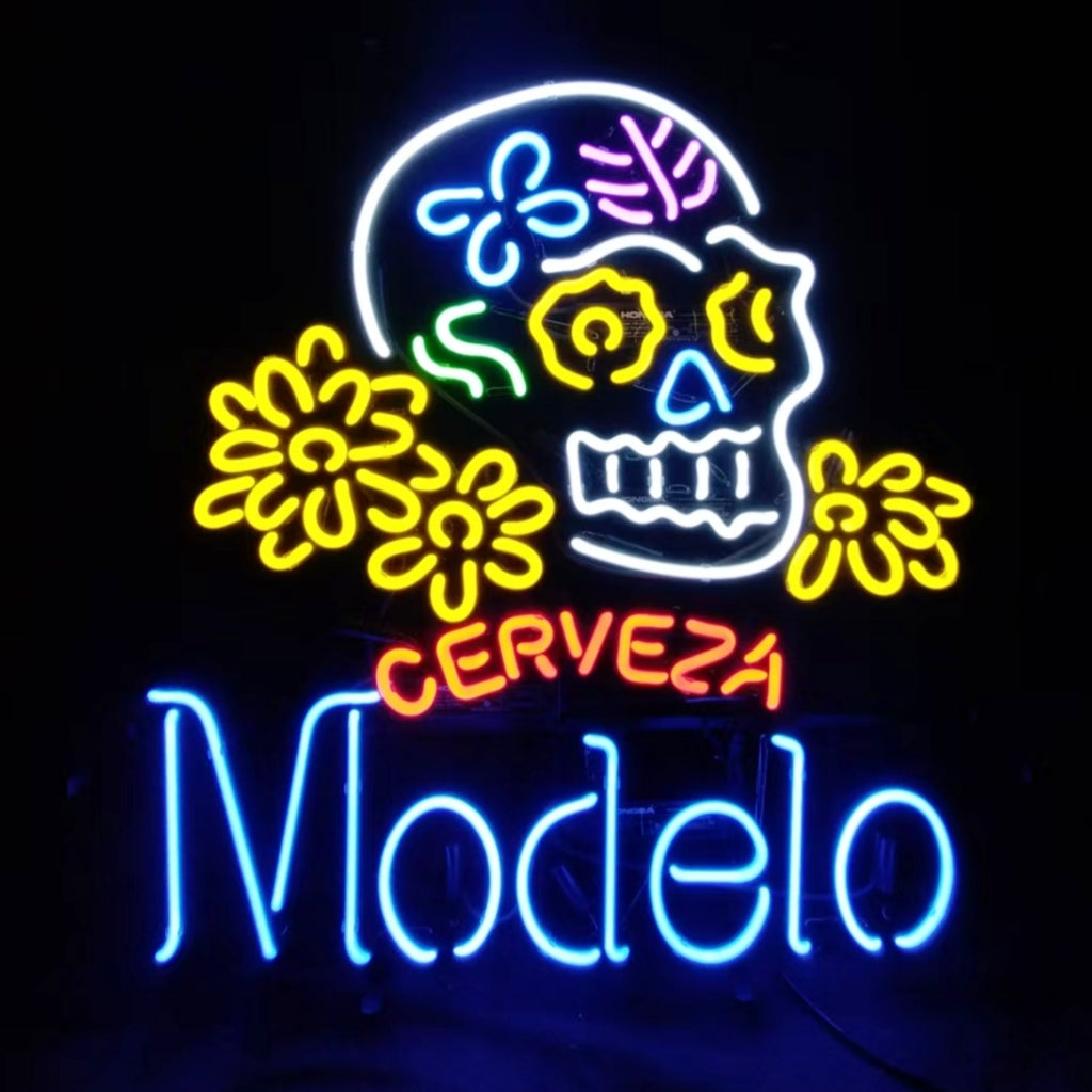 Cerveza Modelo Beer Skull Bone Neon Signs