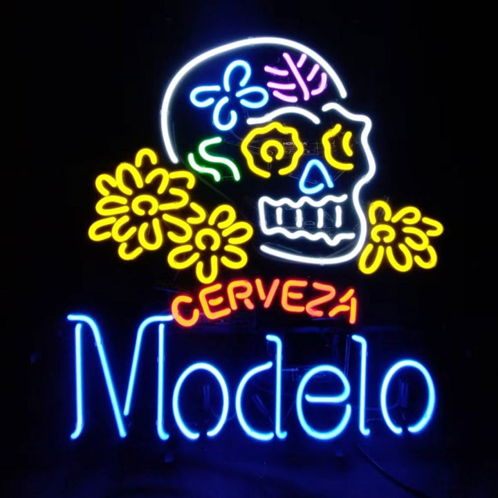 Cerveza Modelo Beer Skull Bone Neon Signs