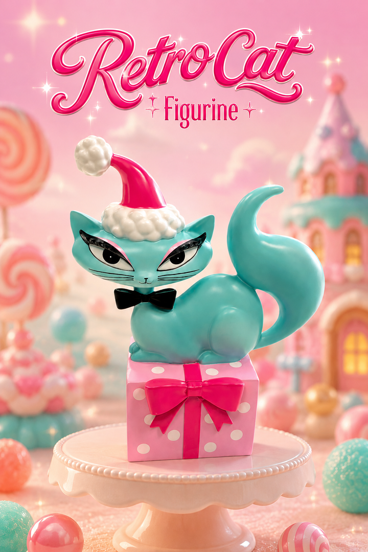 10" Teal Retro Christmas Kitty Figurine | Miss Fluff December Diamonds – SHIPS JULY