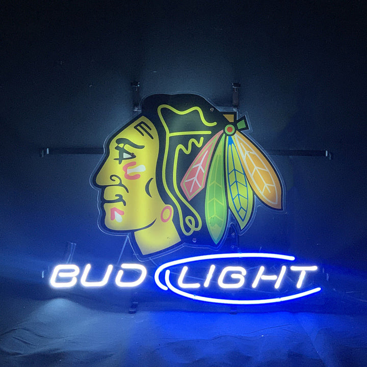Chicago Blackhawks Hockey Bud Light Neon Signs Light