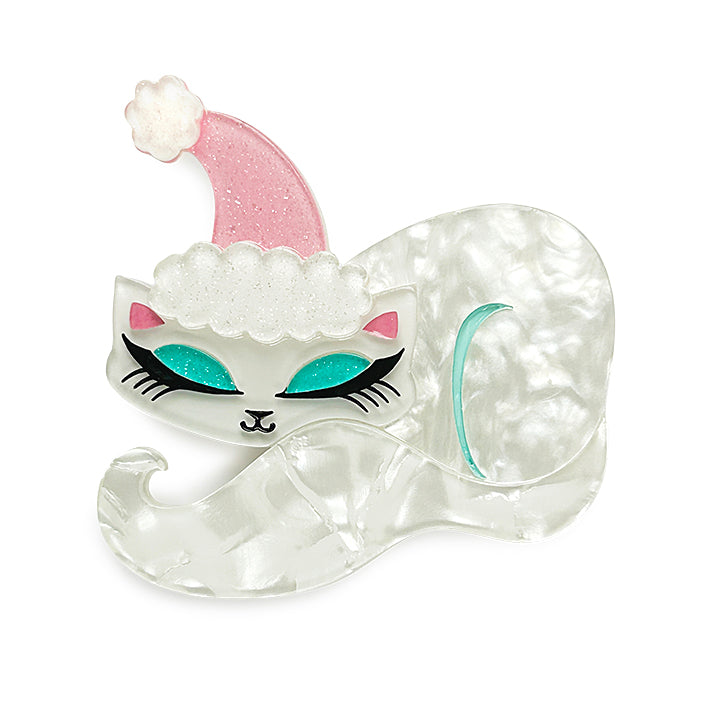 Christmas Cat Nap Holiday Brooch by Miss Fluff and Lipstick and Chrome - Pinkmas Holiday Kitty Pin