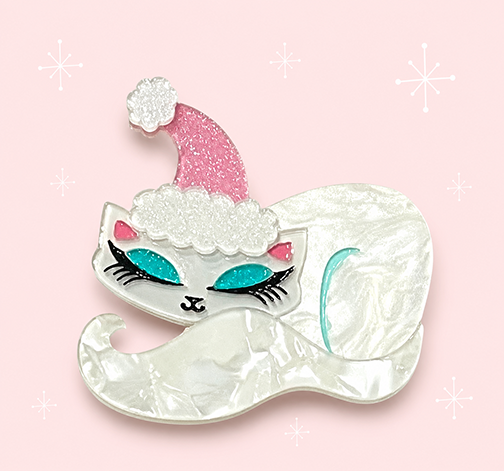 Christmas Cat Nap Brooch by Miss Fluff x Lipstick & Chrome — Cozy Holiday Kitty Pin